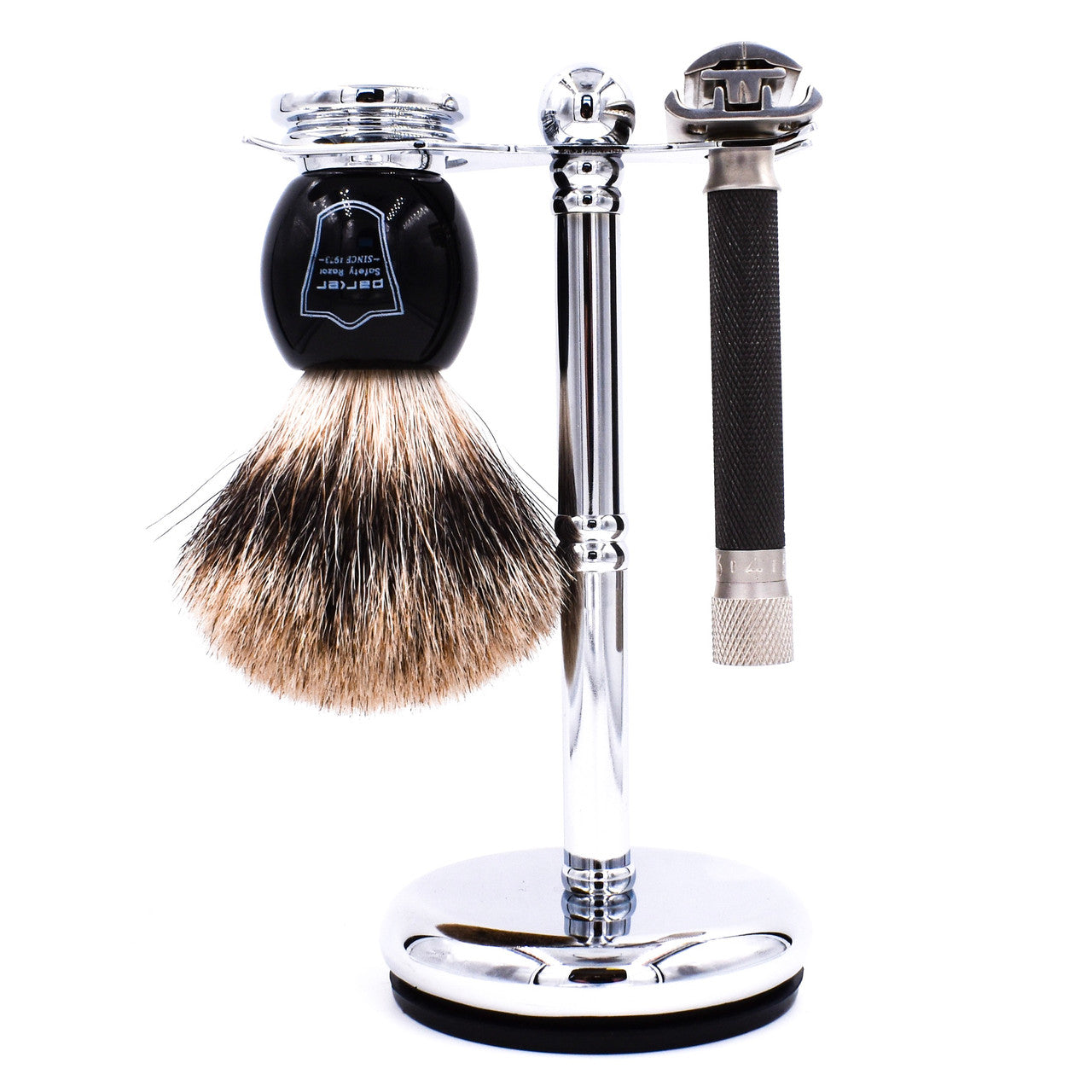 Parker Deluxe Chrome Razor and Brush Shave Stand